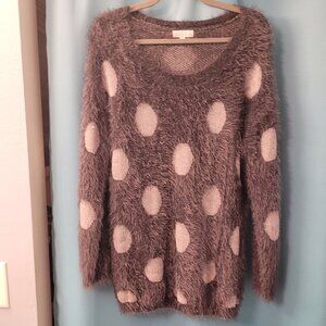Joseph A. Fuzzy Polka Dot Sweater Grey and light grey XL | Cozy Textured Knit
